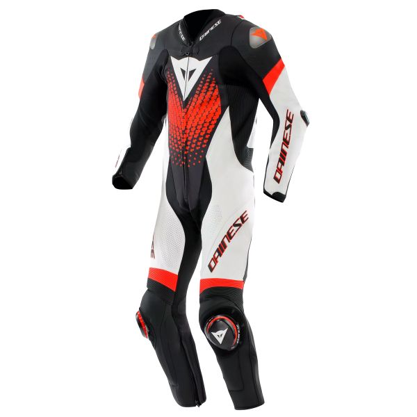 Motorrad-Lederkombi Dainese Laguna Seca 6 Perf 1PC Leather Black White Red Fluo