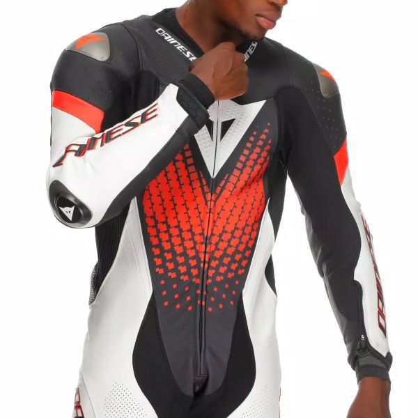 Dainese Laguna Seca 6 Perf 1PC Leather Black White Red Fluo