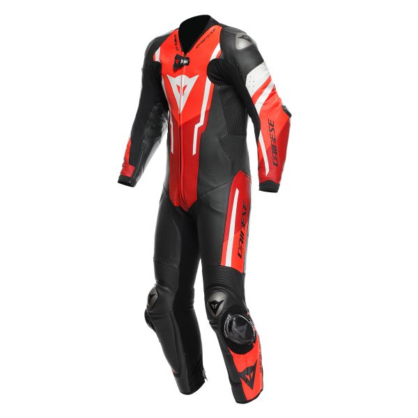 Motorrad-Lederkombi Dainese Misano 3 Perf. D-Air 1PC Black Red Fluo Red