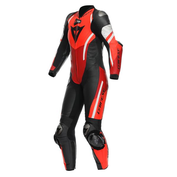Motorrad-Lederkombi Dainese Misano 3 Perf. D-Air 1PC Woman Black Red Fluo Red