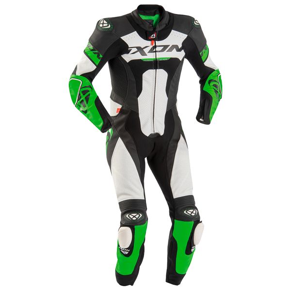 Motorrad-Lederkombi Ixon Jackal Black White Green