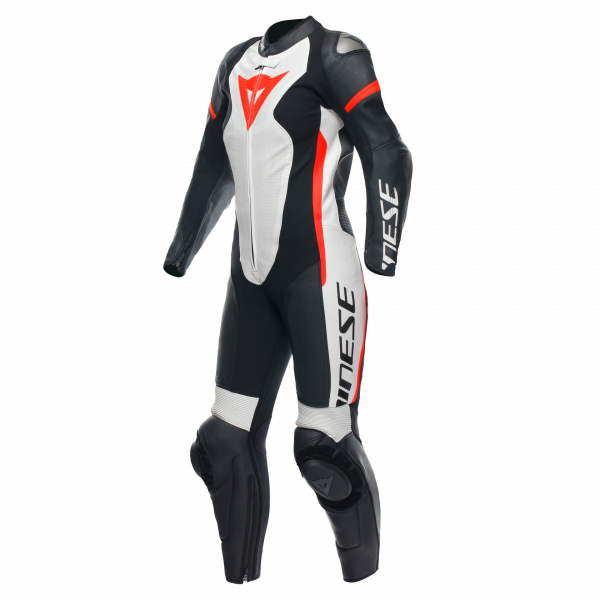 Motorrad-Lederkombi Dainese Grobnik Lady Leather 1PC Black White Fluo Red