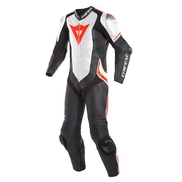 Motorrad-Lederkombi Dainese Laguna Seca 4 1PC Perforated Black White Fluo Red