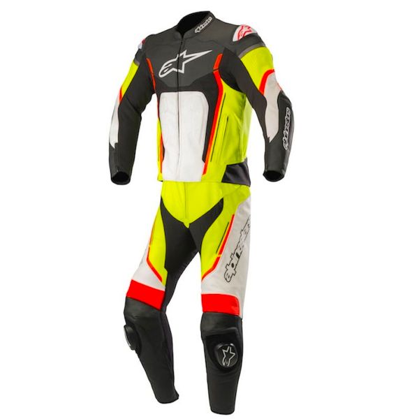 Motorrad-Lederkombi Alpinestars Motegi V2 2PC Black White Yellow Fluo Red
