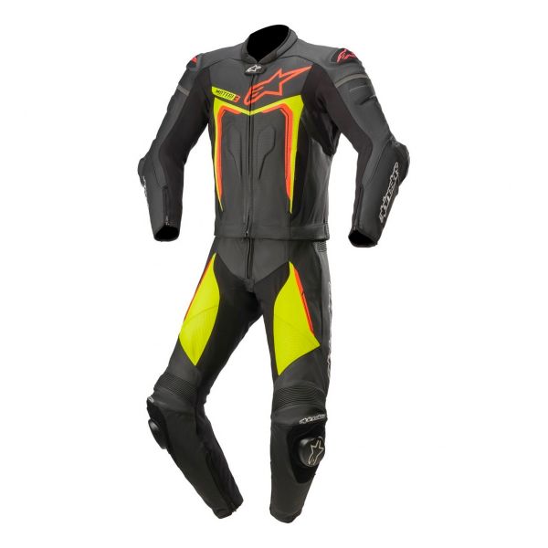 Motorrad-Lederkombi Alpinestars Motegi V3 2PC Black Yellow Fluo Red Fluo