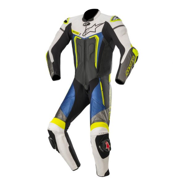 Motorrad-Lederkombi Alpinestars Motegi V3 Black White Metallic Gray Blue