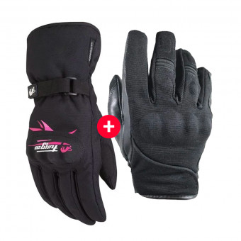 Motorradhandschuhe HARISSON Splash Waterproof Black + Origami Lady Black Pink