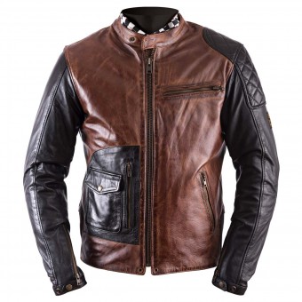 Motorradjacke Helstons Fuel Dirt Track Leather Rag Camel Black