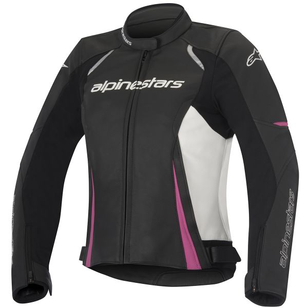 Motorradjacke Alpinestars Stella Devon Leather Black White Fuchsia
