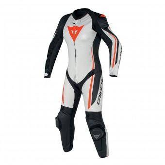 Motorrad-Lederkombi Dainese Assen 1PC Perf Lady White Black Red Fluo