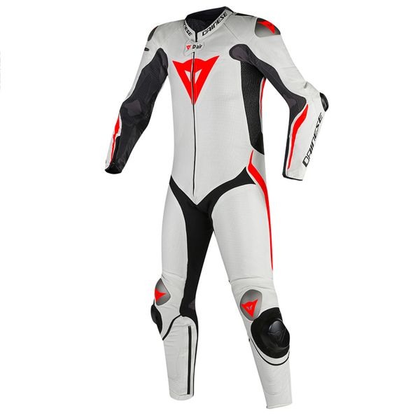 Motorrad-Lederkombi Dainese Tuta Mugello R D-Air Black White Fluo Red