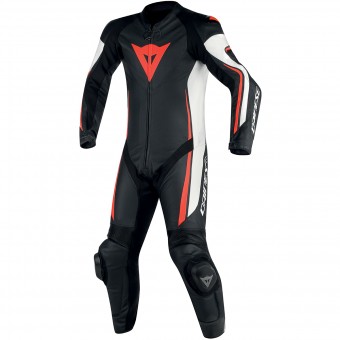 Motorrad-Lederkombi Dainese Assen 1PC Perf Black White Red Fluo