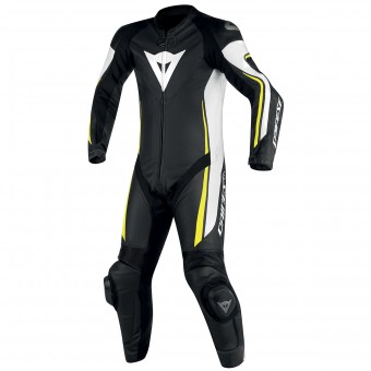 Motorrad-Lederkombi Dainese Assen 1PC Perf Black White Yellow Fluo