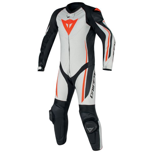 Motorrad-Lederkombi Dainese Assen 1PC Perf White Black Red Fluo