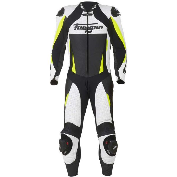 Motorrad-Lederkombi Furygan Full Apex White Yellow Fluo Black