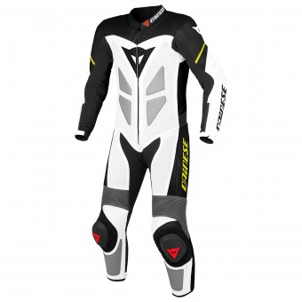 Motorrad-Lederkombi Dainese Youth Team P. White Black Yellow Fluo