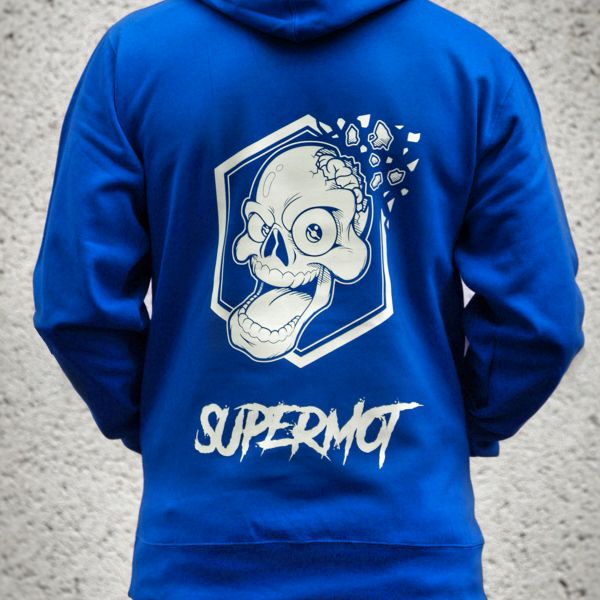 Motorrad Pullover Kikaninac Sweat Hoodie Supermot Skull Blue