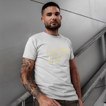 Motorrad T-Shirts 100% Bitume Art Letter Grey Neon Yellow Tee Motorrad T-Shirts 100% Bitume Art Letter Grey Neon Yellow Tee